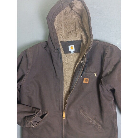Carhartt Sierra Jacket Sherpa Lined J141 DKB Dark Brown Hood Men’s XL - Picture 3 of 16